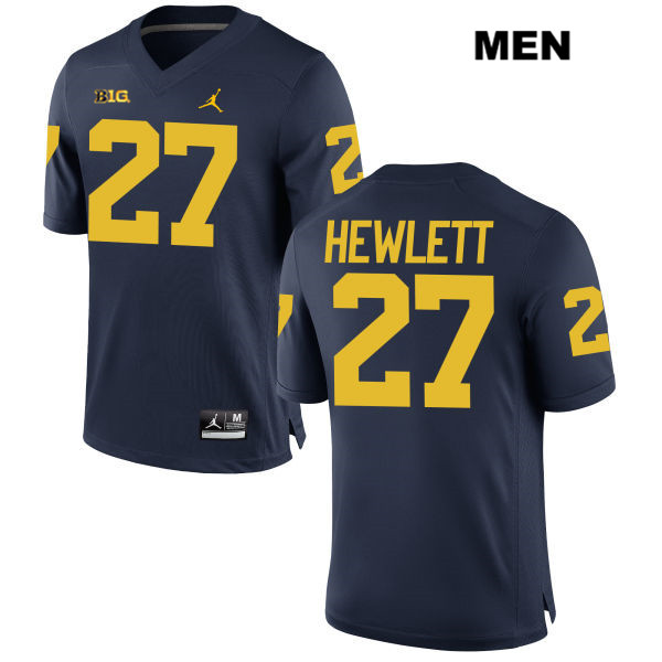 Men's NCAA Michigan Wolverines Joe Hewlett #27 Navy Jordan Brand Authentic Stitched Football College Jersey OO25D17LR